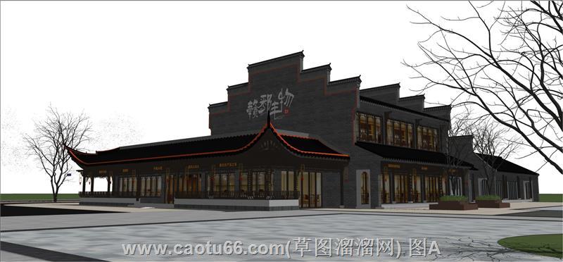 中式餐饮建筑SU模型