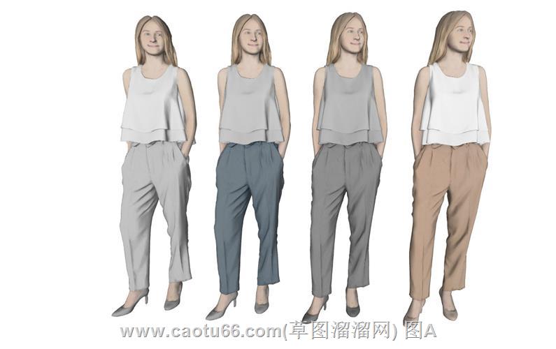 站姿商务女人SU模型