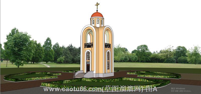 教堂牧师SU模型