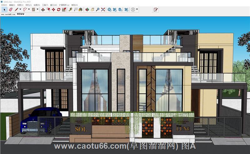 双拼别墅住宅SU模型