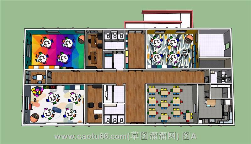 幼儿园教室午托全托机构SU模型
