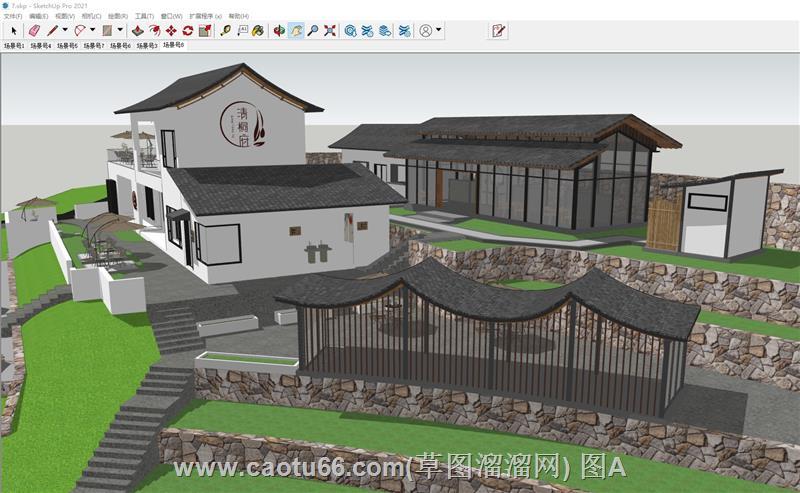 中式乡村民宿建筑SU模型