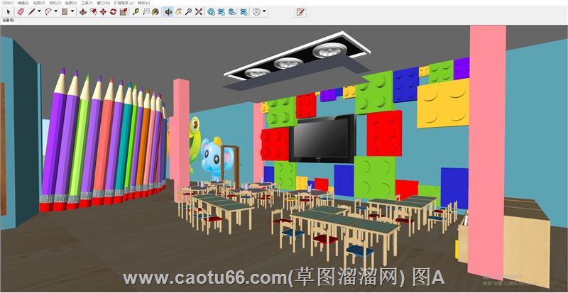 儿童积木桌玩具铅笔墙SU模型