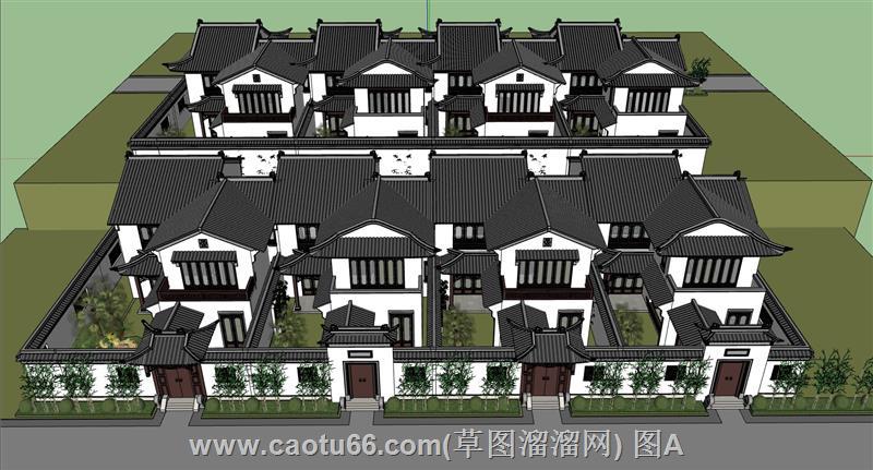 中式合院联排别墅SU模型