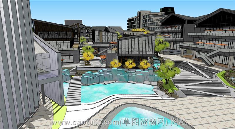 中式商业街建筑SU模型
