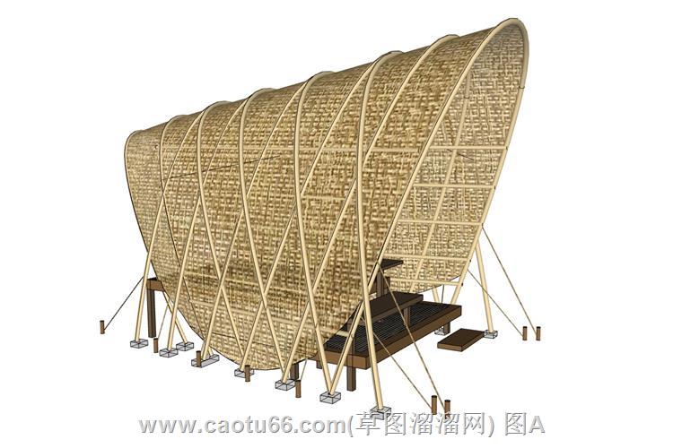 户外竹编休憩亭子SU模型