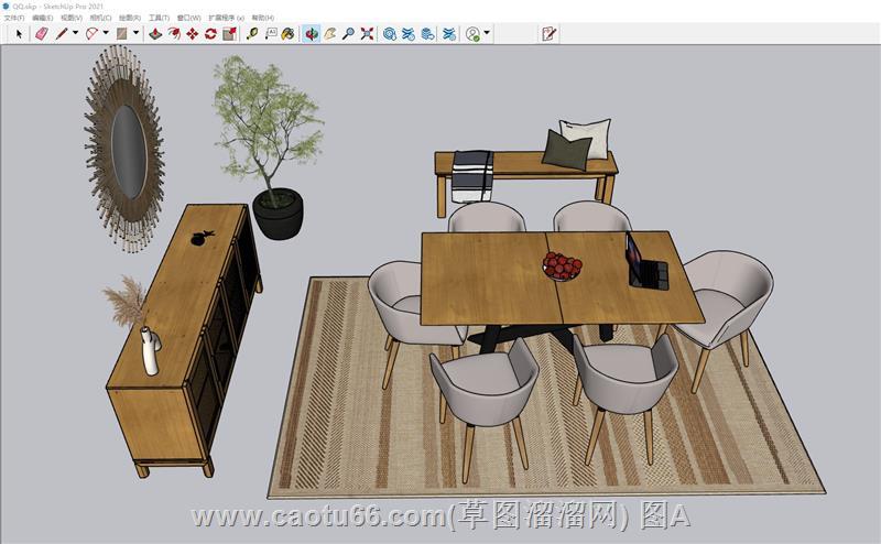 利比里亚木制餐桌椅SU模型