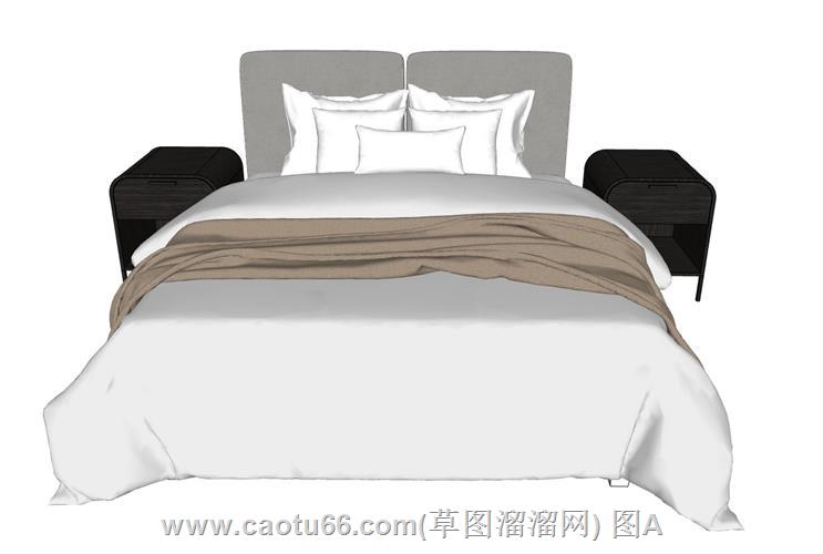 现代双人床SU模型