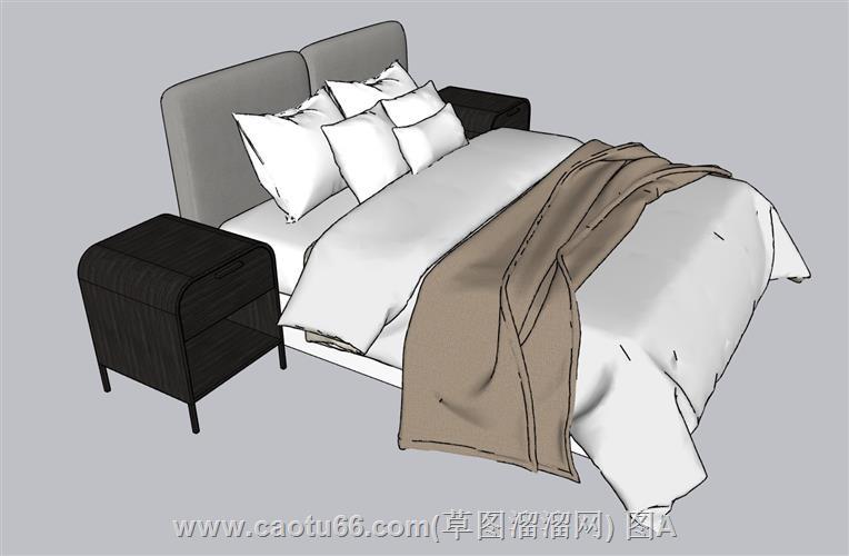 双人床床铺SU模型