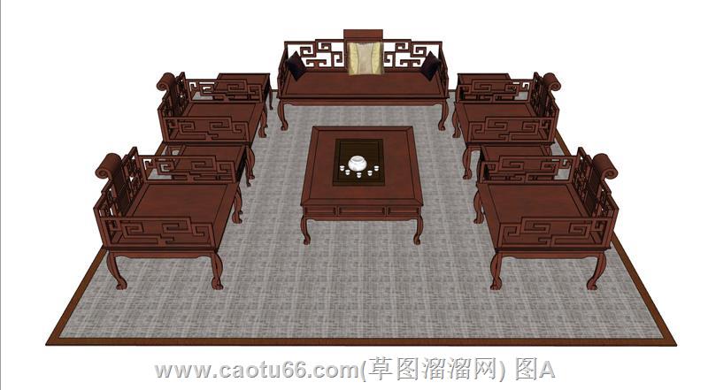 中式沙发SU模型
