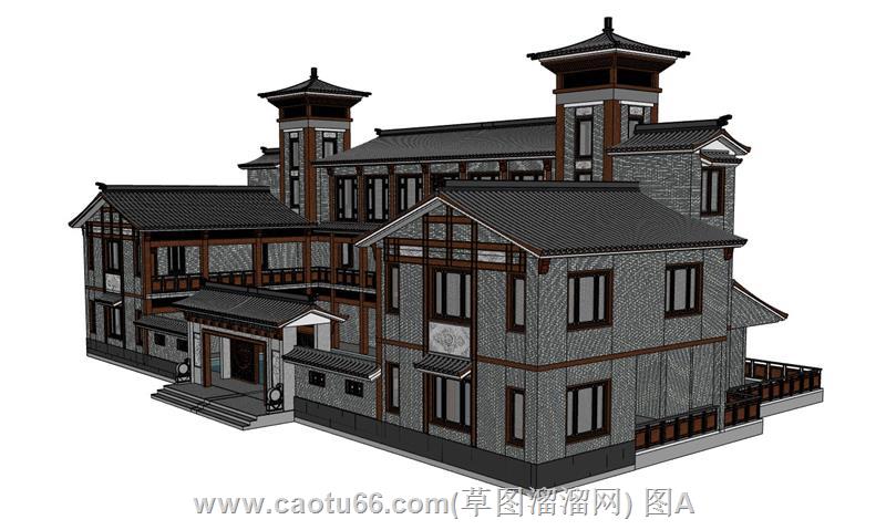 中式博物馆建筑SU模型