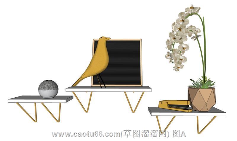 木鸟装饰品墙架SU模型