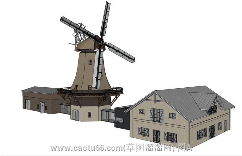 风车建筑群落SU模型