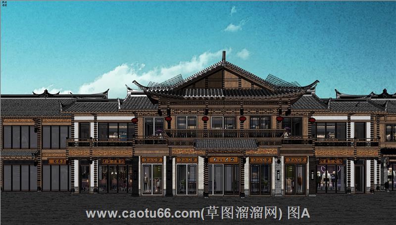 中式沿街商铺SU模型