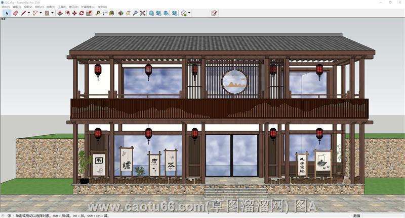 中式商铺饭店建筑SU模型