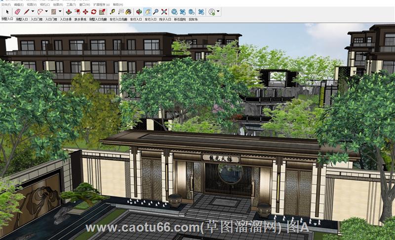 中式示范区小区建筑SU模型