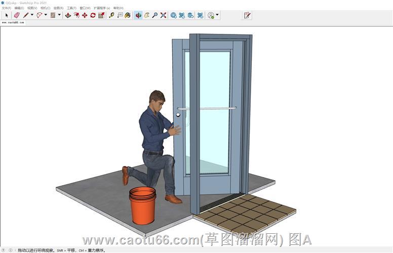 修玻璃门半跪男人SU模型