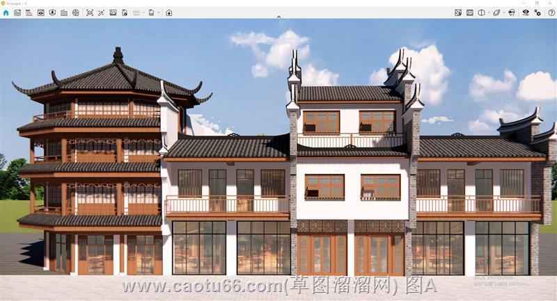 中式餐饮建筑SU模型