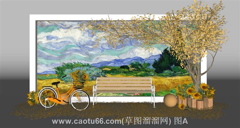 美陈单车秋风落叶SU模型