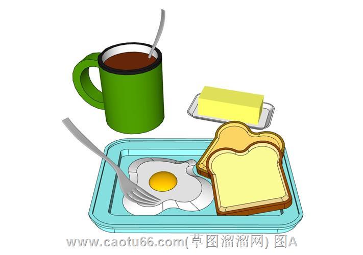 早餐面包鸡蛋咖啡SU模型