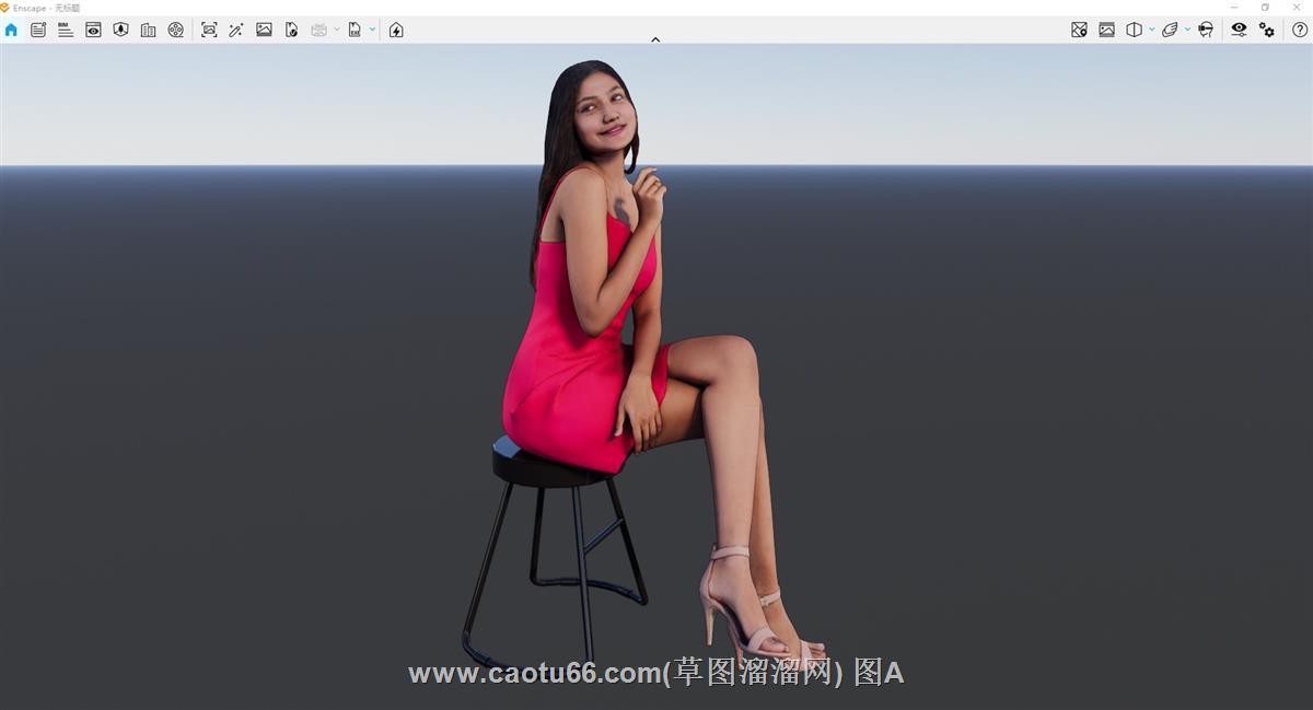 红衣坐姿女性人物SU模型