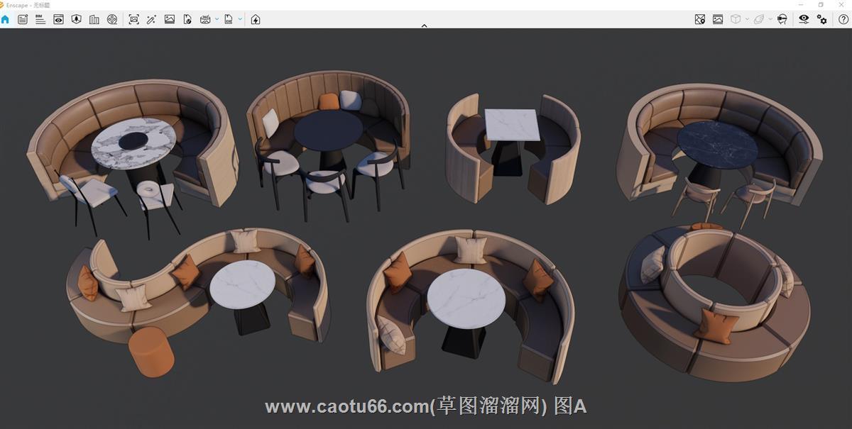 弧形沙发围合圆桌的设计SU模型