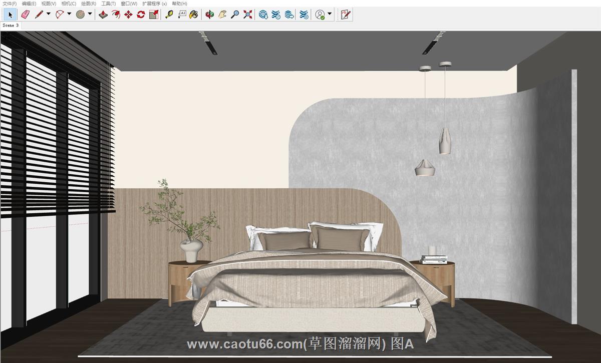 主卧室床铺房间SU模型