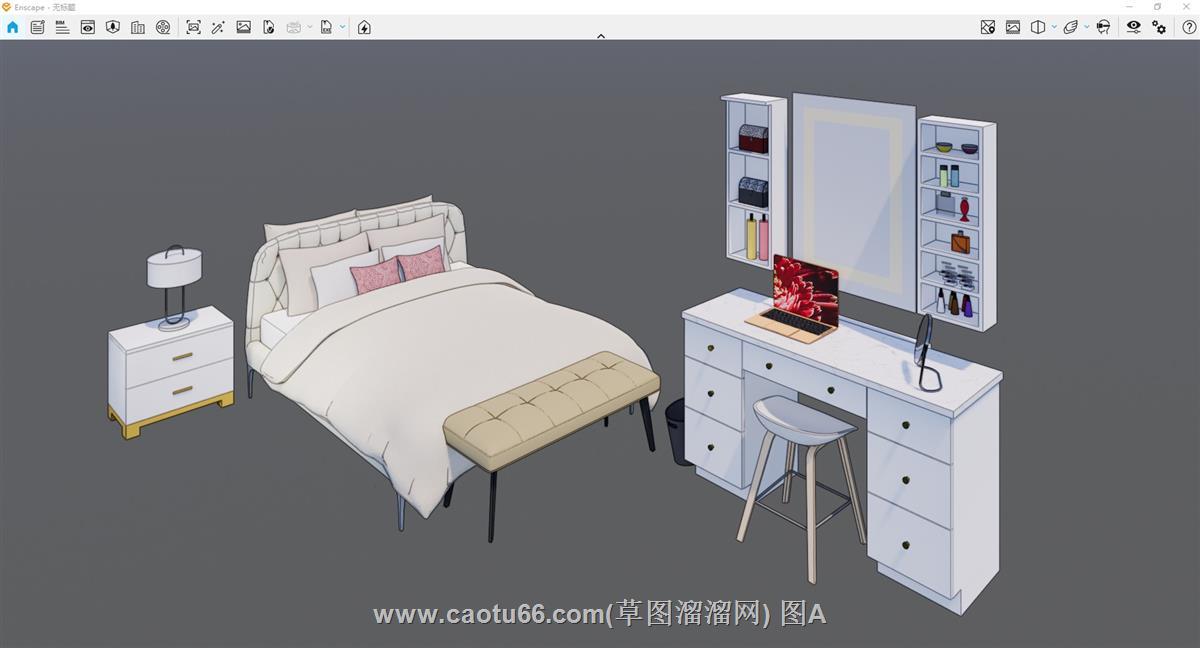 床铺床头柜梳妆台SU模型