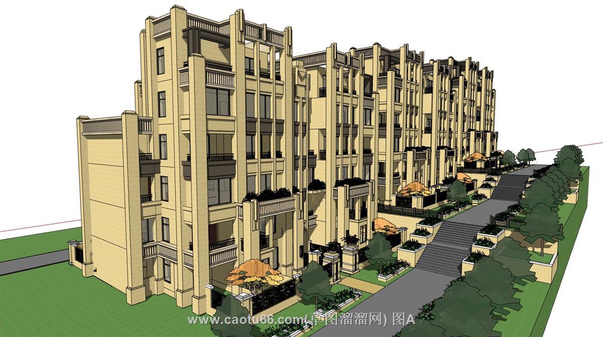 新中式洋房住宅SU模型