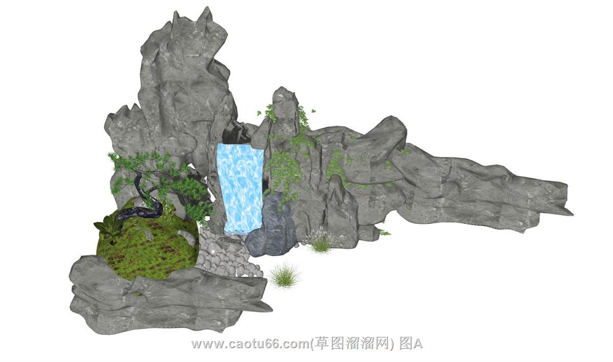 假山流水景观SU模型