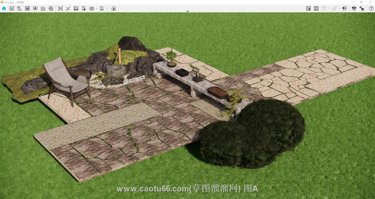 庭院景观石头盆栽SU模型