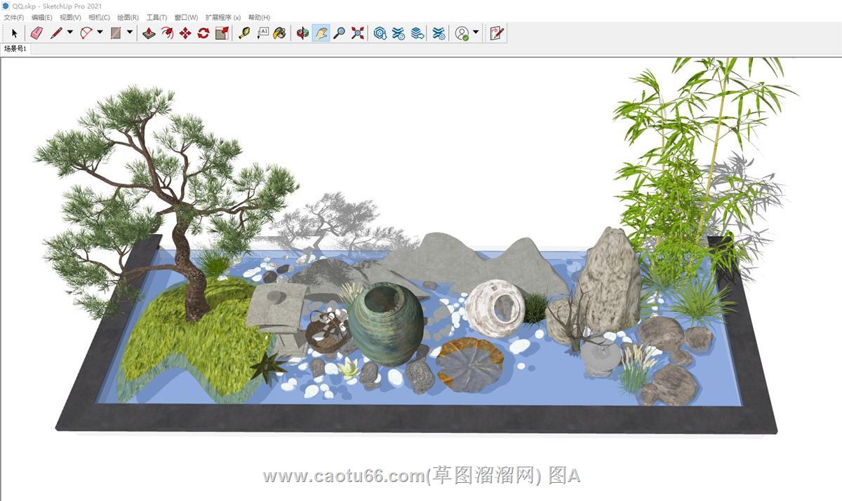 日式枯山水庭院景观小品SU模型