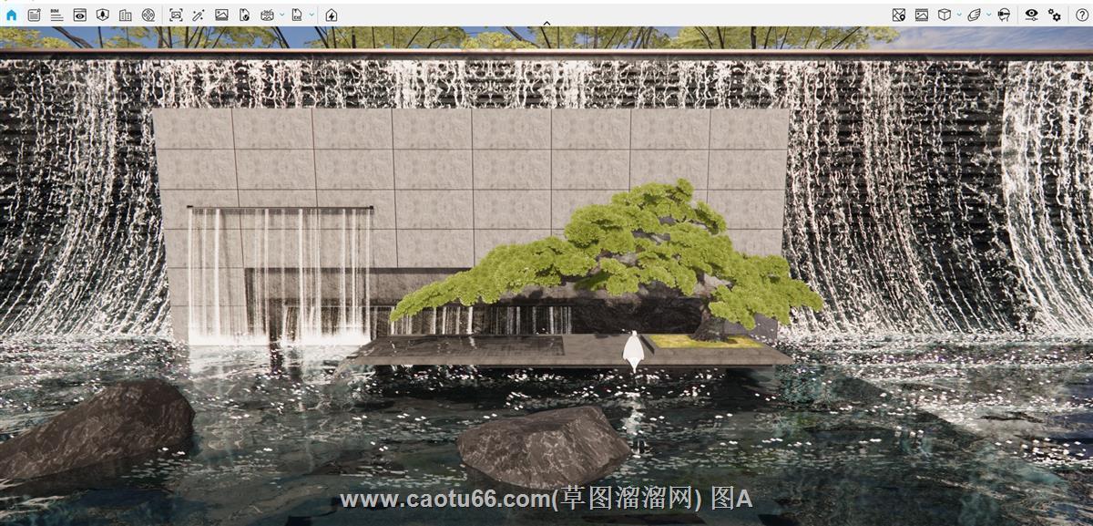 日式水景墙SU模型