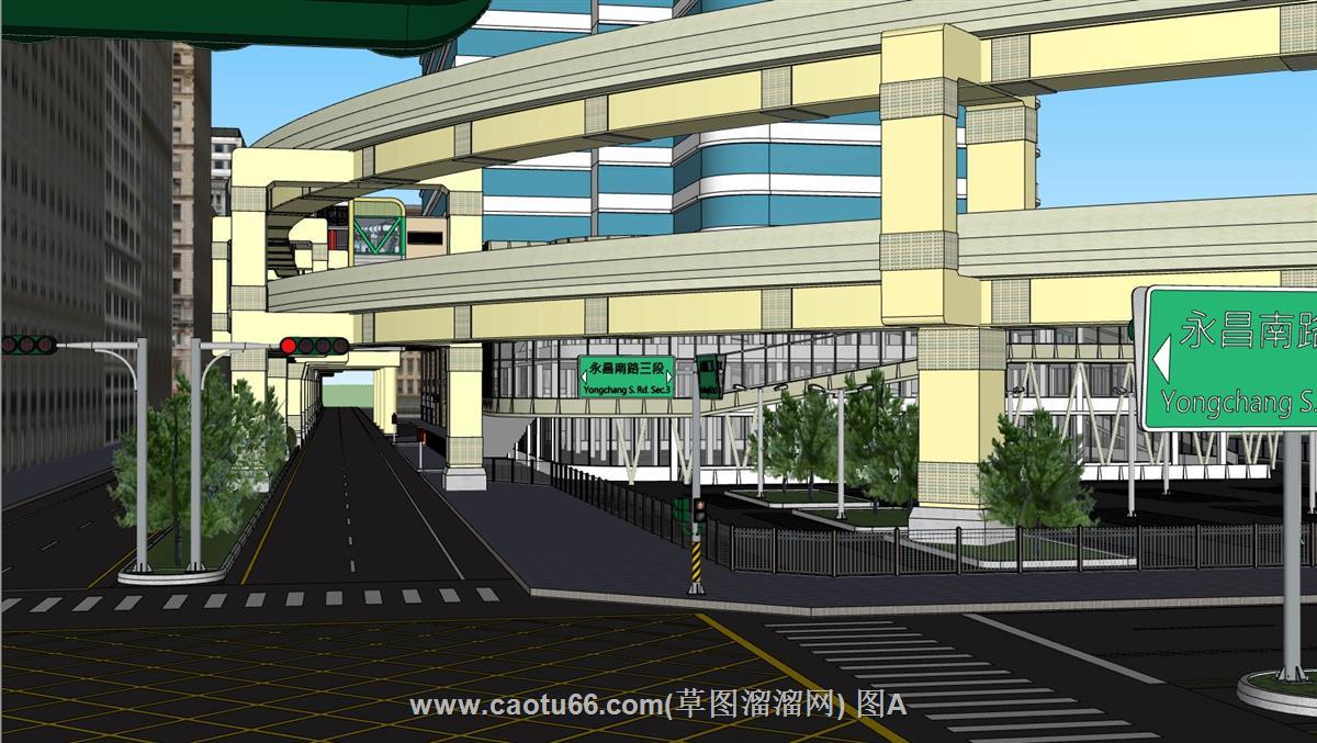 城市交通轻轨道路SU模型