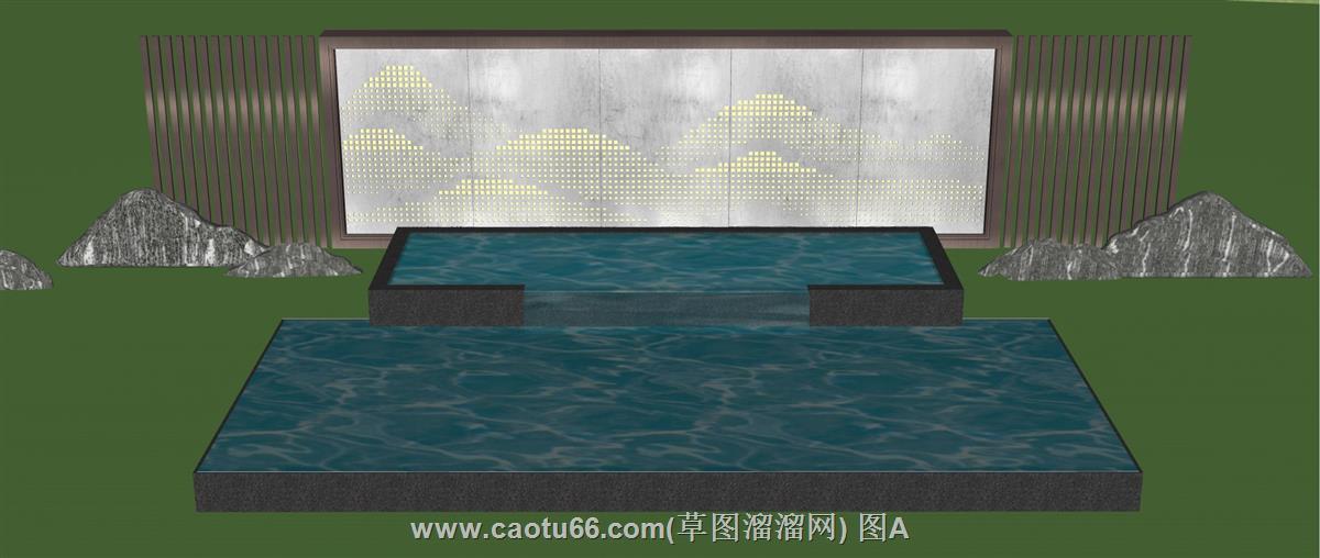 中式水景墙景观SU模型