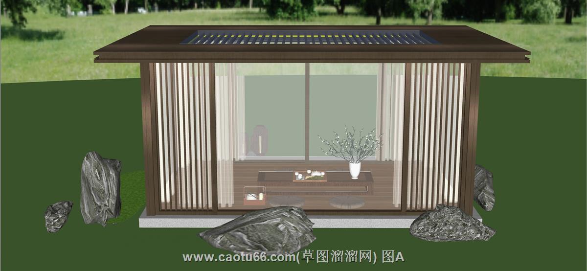 户外新中式茶室SU模型