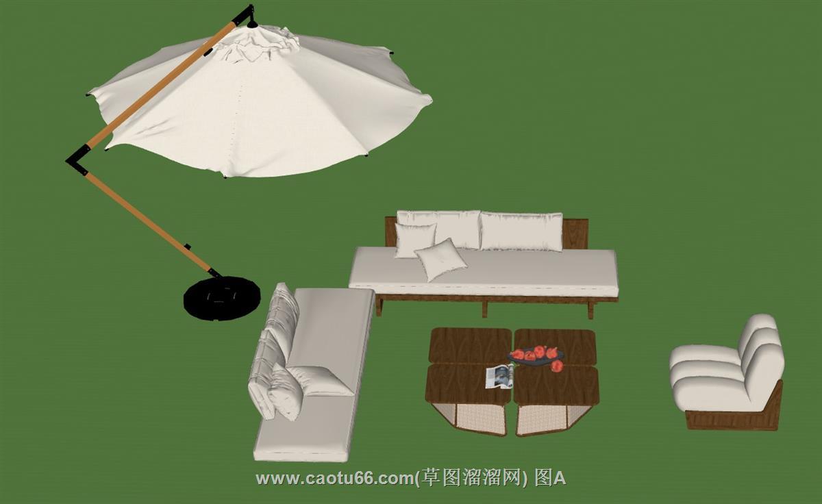 户外沙发遮阳伞SU模型