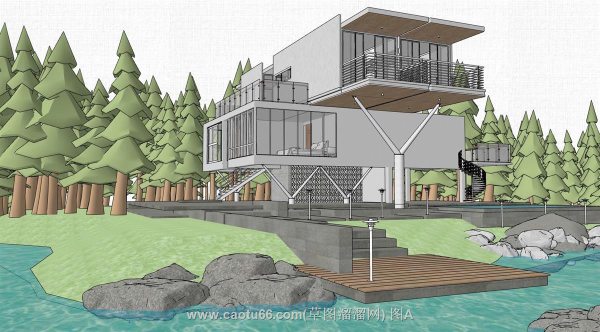 滨水度假住宅类建筑SU模型
