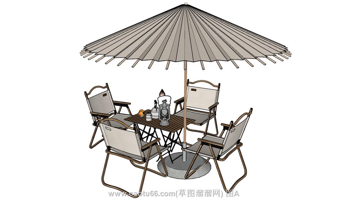 露营桌椅遮阳伞SU模型