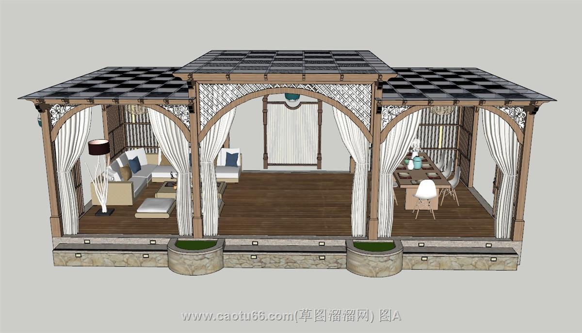 庭院凉棚亭子廊架SU模型