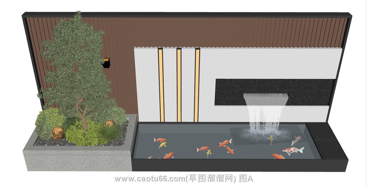 庭院水景墙跌水景观SU模型