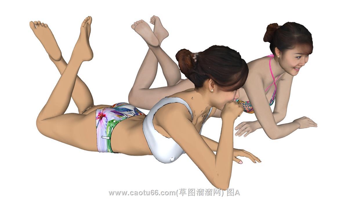 趴卧姿态女人SU模型