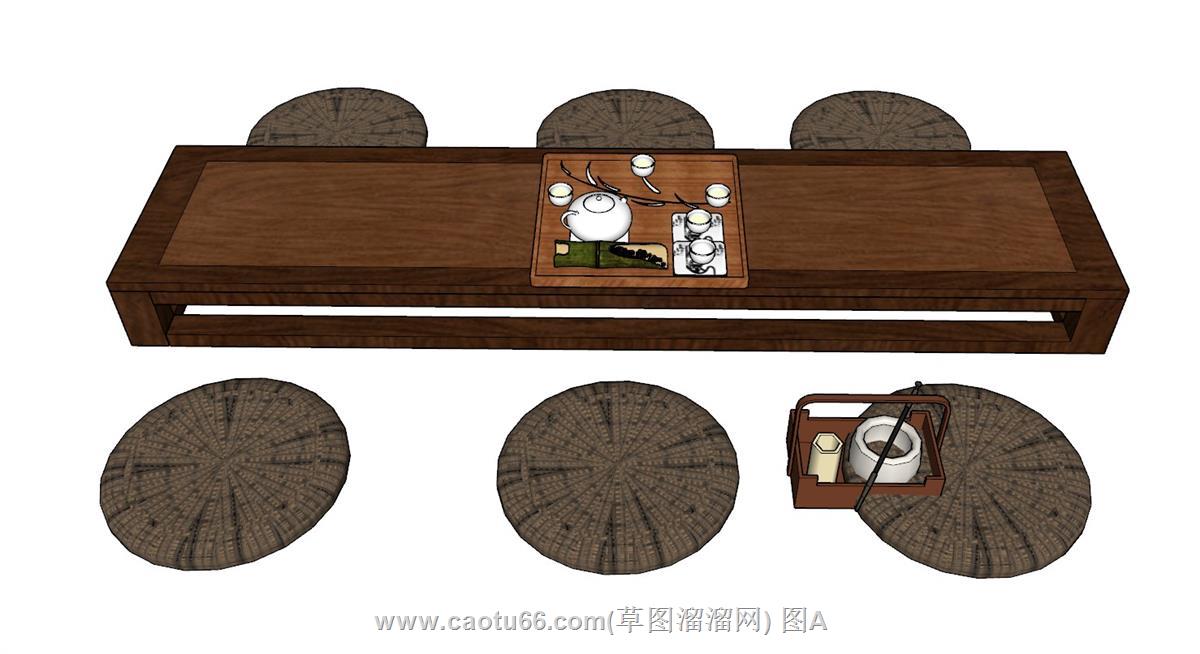 中式茶桌茶席SU模型