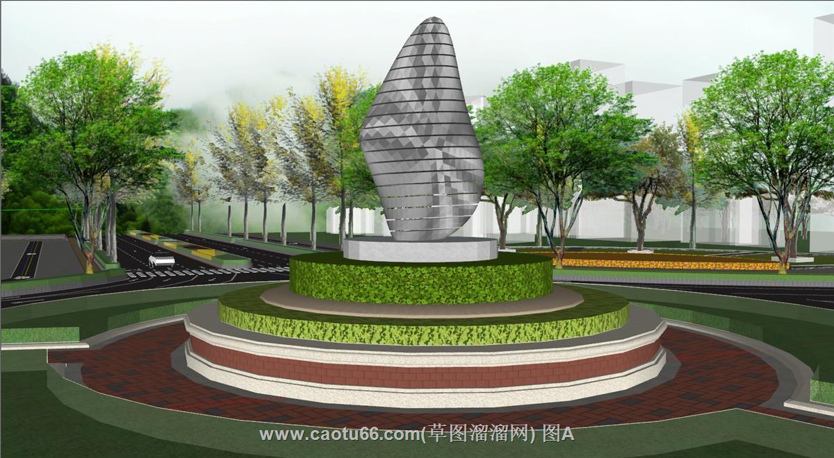 市政道路环岛交通SU模型