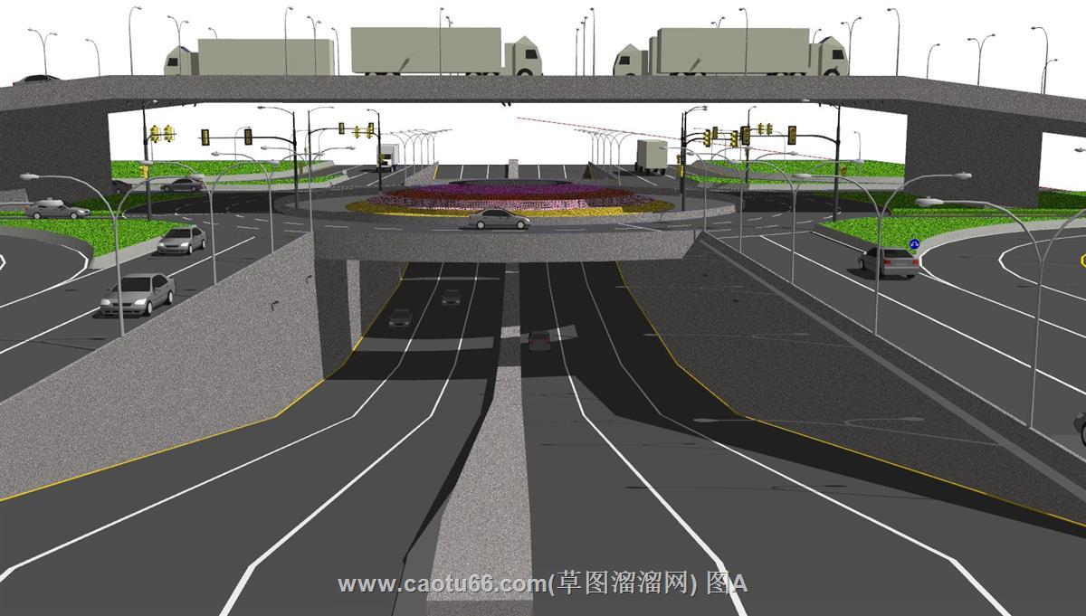 环岛下沉隧道公路高架桥SU模型