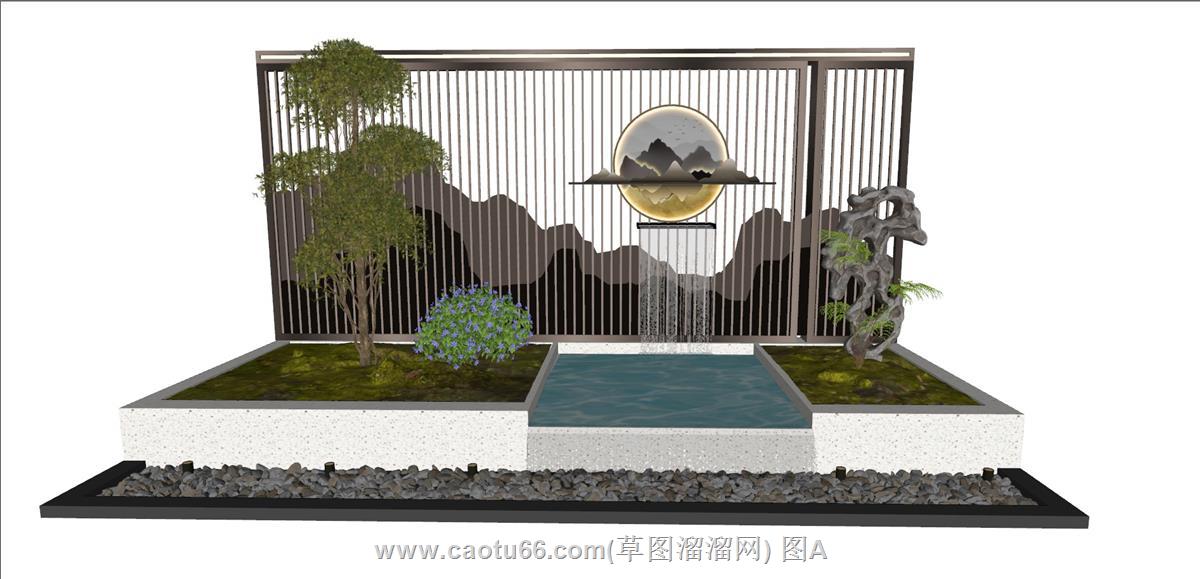 新中式水景墙SU模型