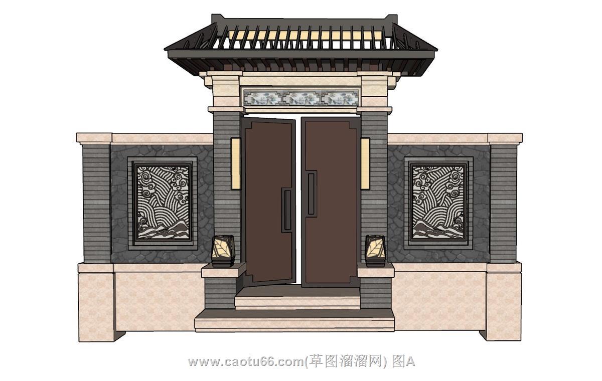 中式入户门SU模型