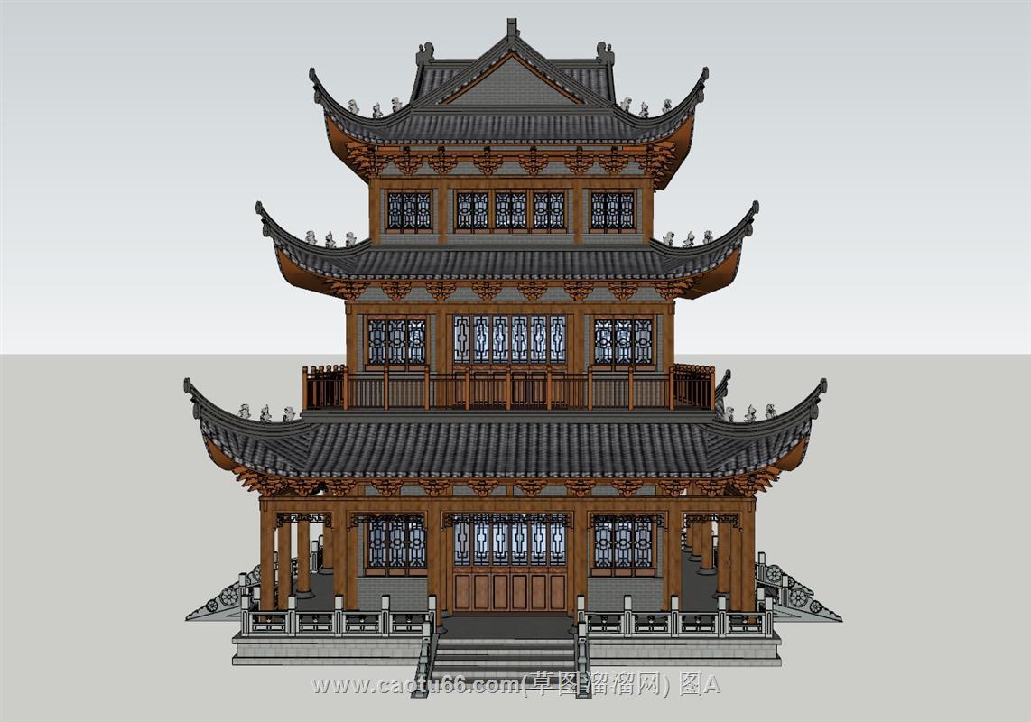 中式古建筑阁楼SU模型