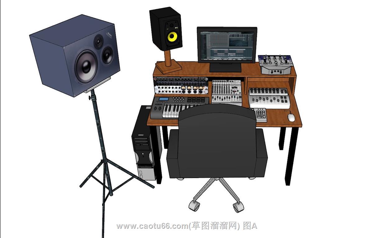 音乐调音台键盘音箱SU模型