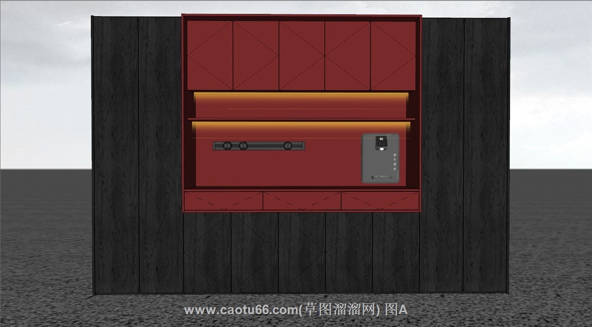 餐边柜滑动插座和饮水机带发光灯带SU模型